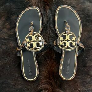 Tory Burch Black and Gold Women's Sandals